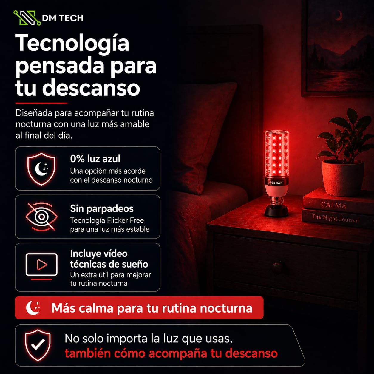 Bombilla de luz roja para rutina nocturna